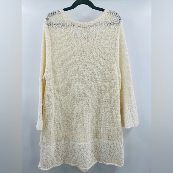 Chicos Buttercream Open Knit Lace Trim High Low Hem Wool Blend Pullover Sweater - Picture 4 of 10